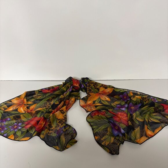 Longitude Chiffon Floral Scarf Colorful Flowers Leaves Tropical Garden - Picture 5 of 8